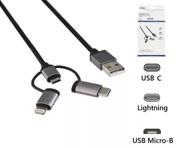 USB 3in1 HQ data/charging Cable, 1,00m